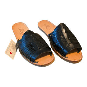 Sbicca Lawrin Black Leather Sandal Slide Womens 10 Vacation Beach Cruise NIB